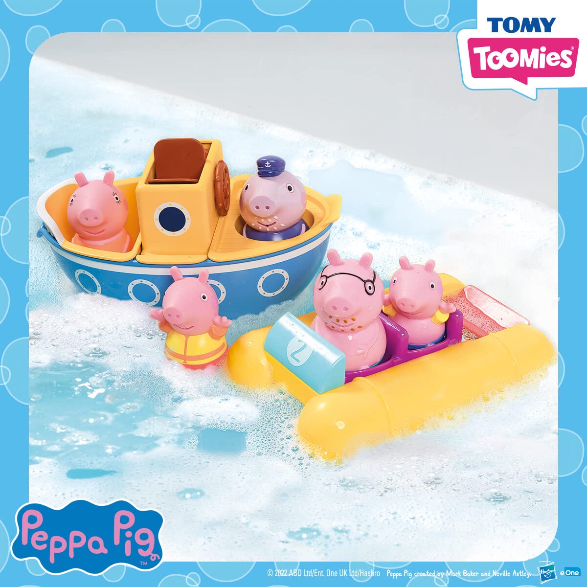 Tomy Toomies Peppa Pig Bath Toys - Peppa’S Boat Adventure Bath Toy Set - Includes 2 Boat Toys And 5 Peppa Pig Figures - Peppa Pig Toy Boats - Toddler Bath Toys For 18 Months And Up