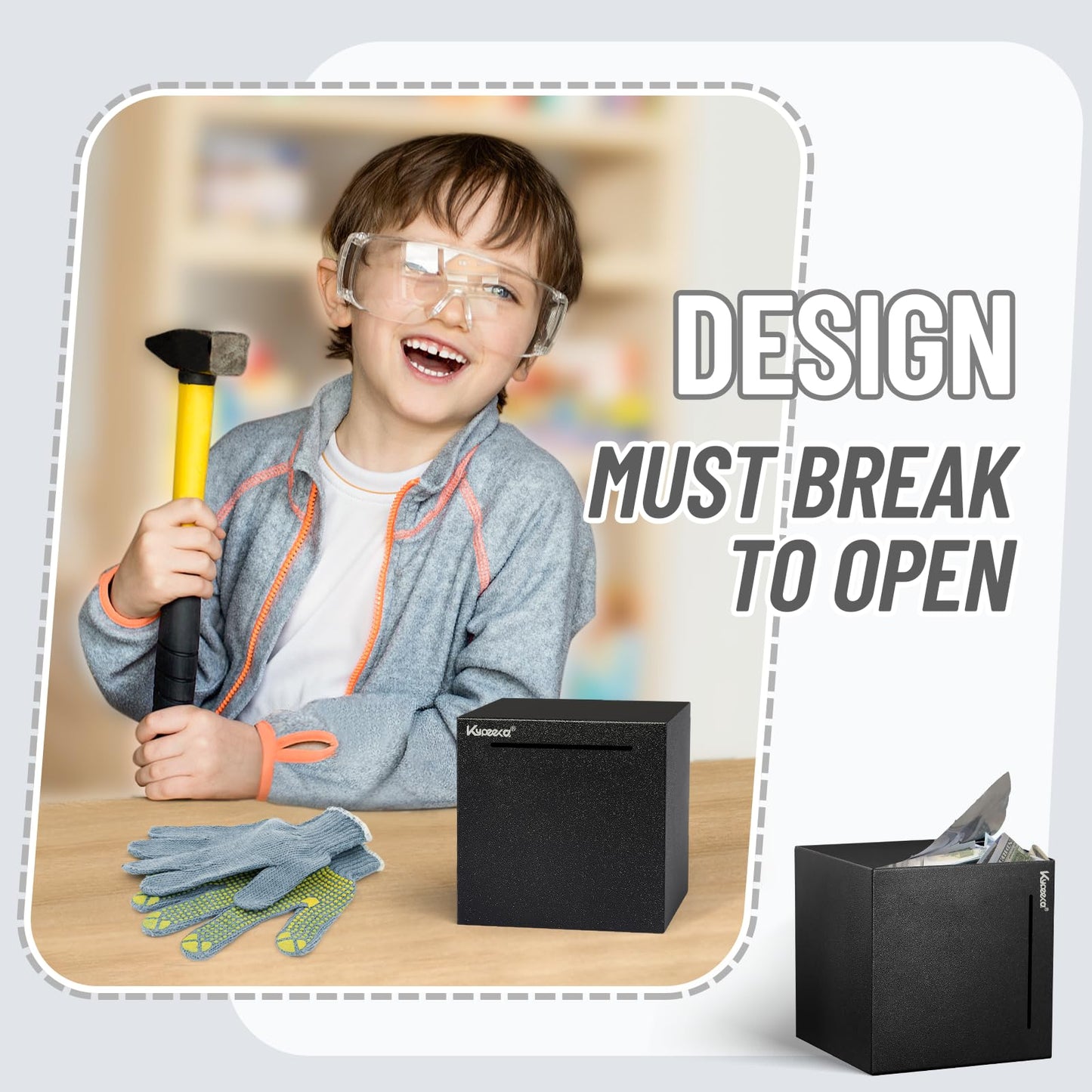 Adults Piggy Bank Must Break To Open, Unbreakable Stainless Steel Piggy Bank For Adults, Metal Savings Box For Cash Saving (Blac