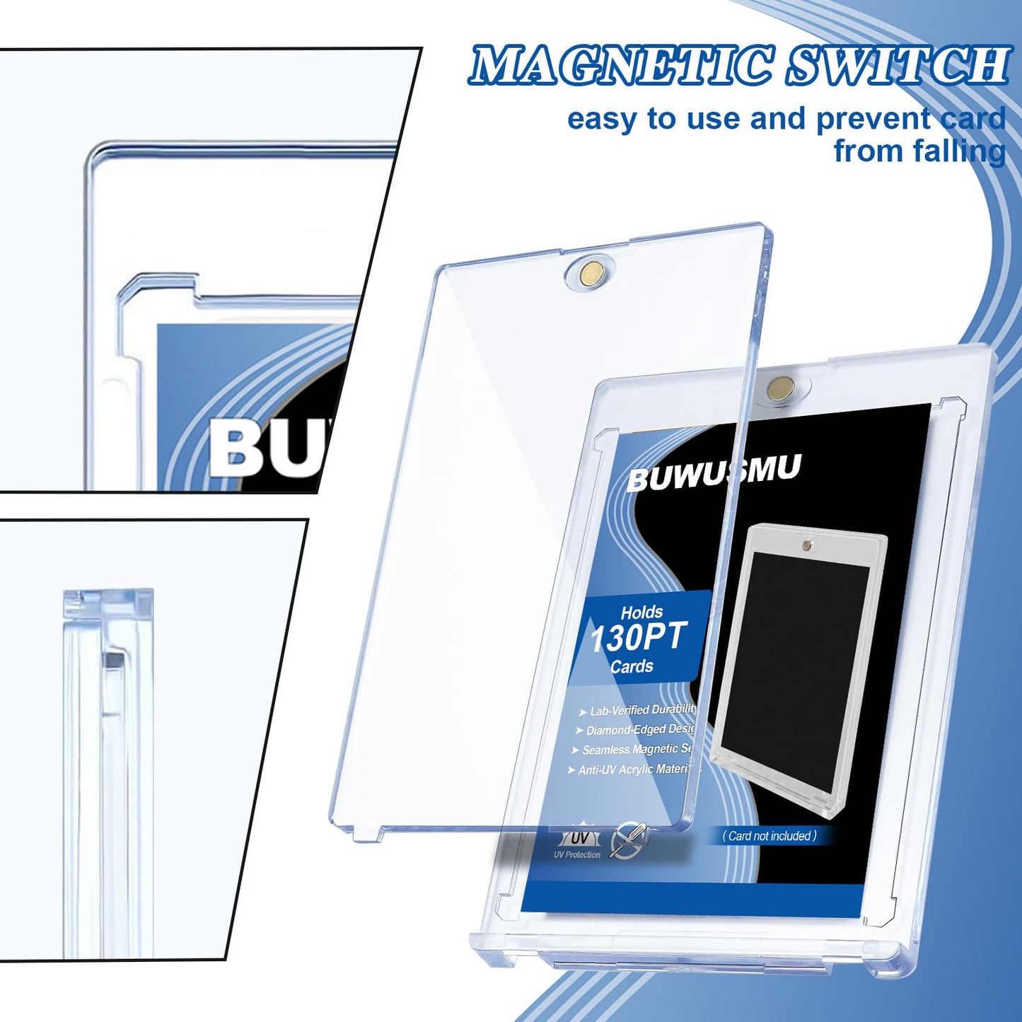 50 Pcs 130 Pt Acrylic Magnetic Card Holders One Touch Card Holder Clear Card Protectors Hard Plastic Magnetic Card Case for Sports Baseball Trading Card Storing Displaying(2.5 x 3.54 Inch)