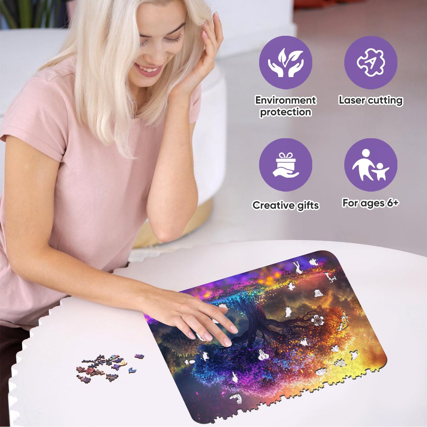 Qiuenisray Wooden Puzzles for mature-themeds Tree of Life Jigsaw Puzzles 200pcs 8.3x12in Medium Unique Shape mature-themed Puzzles Irregular Wood Puzzles Creative for mature-themeds Family Game