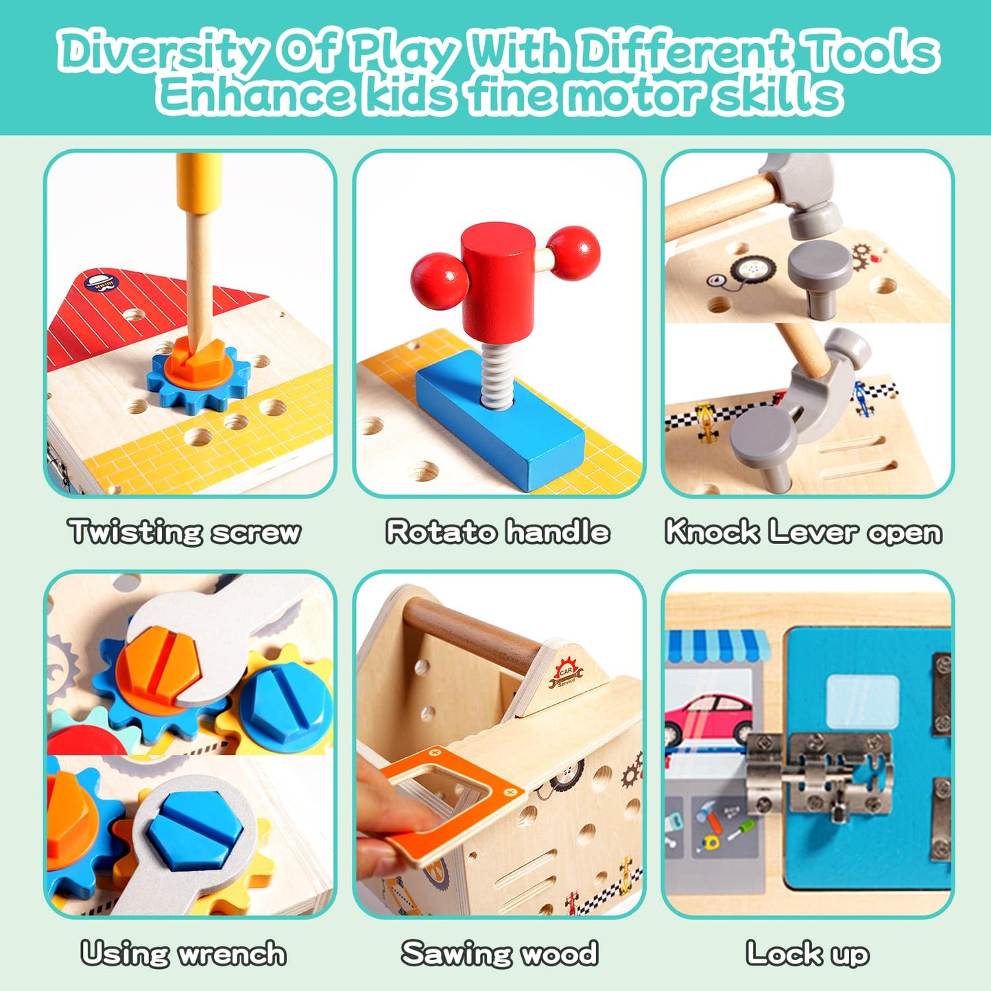 Montessori Toddler Tool Set - 33 PCS Wooden Kids Tools with Box / Bench, Montessori Educational Pretend Play Preschool Toys Gift