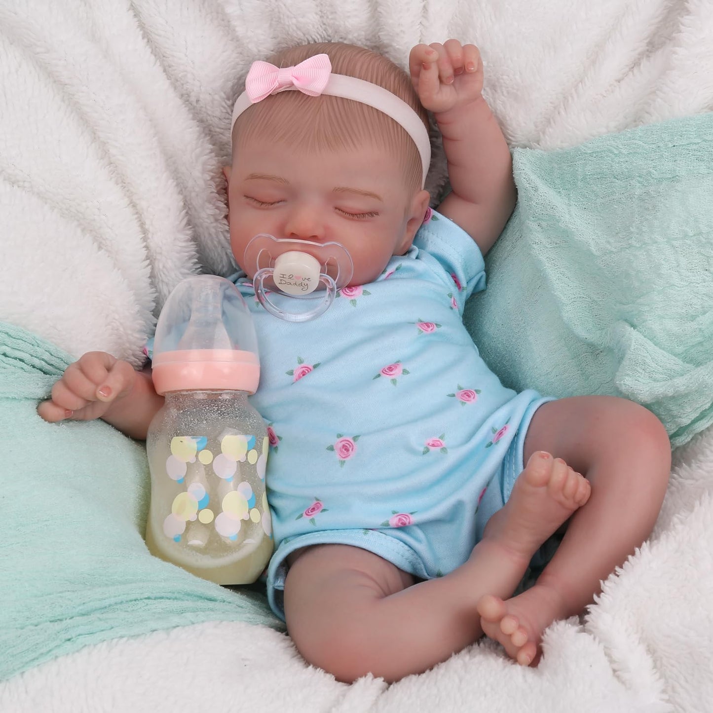 KSBD Realistic Reborn Baby Dolls - 18 inch Rosalie Newborn Baby Sleeping Girl, Cloth Body Poseable Real Life Baby Dolls Birthday
