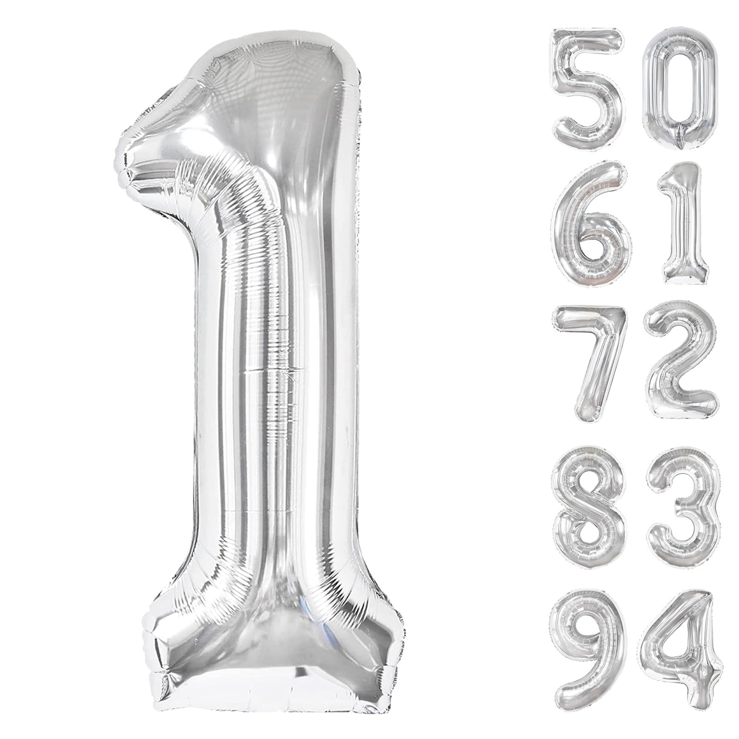 40 Inch Silver 1 Balloon For First Birthday, 1St Number Balloons Birthday Decorations For Girl Boy Kids Toddler Baby, One Giant