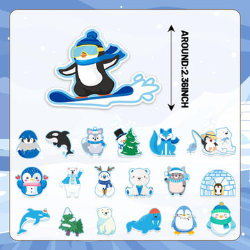 100 PCS Winter Arctic Animal Stickers, Winter Arctic Polar Animal Party Favors Birthday Party Decorations Supplies Gifts Waterpr