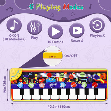 M SANMERSEN Musical Piano Mat - 28 Sounds Dance Playmat, 43x14 Inches, Colorful Fabric Toy for Kids 1-5 Years Old
