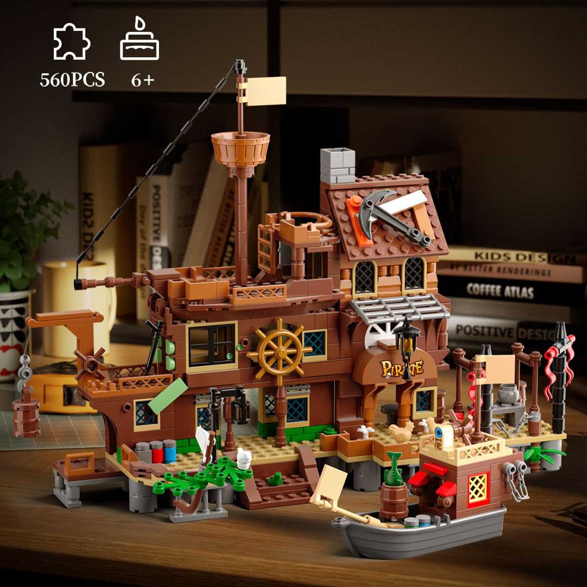 Pirate Ship Building Toys, Pirate Dock Themed City Building Block Set, A Gift Compatible With Lego Sets For Boys 8-14 & Adults (560Pcs)