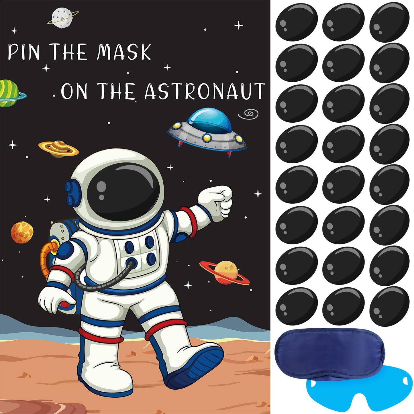 Pin The Mask On The Astronaut Party Games For Kids Space Party Game Astronaut Birthday Party Supplies Solar System Outer Space Themed Party Decorations, Large Space Games Poster With 24 Mask Stickers