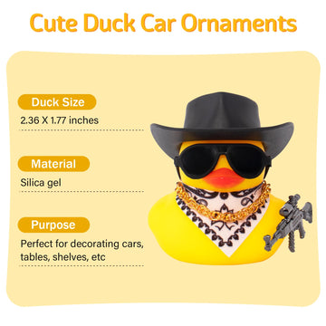 wonuu Car Rubber Duck Ornament Cool Car Accessories Duck Car Dashboard Decoration Special Prop Cowboy Hat Necklace, SKS