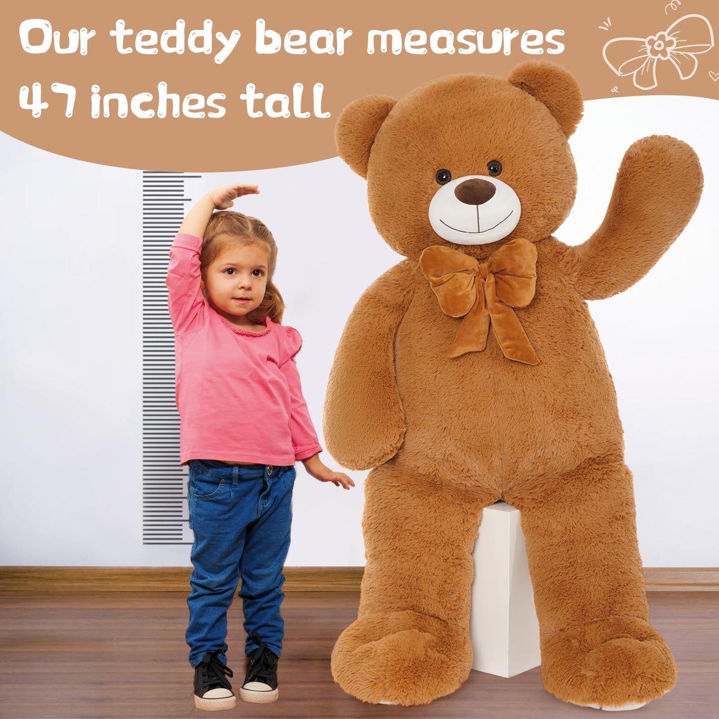 Tezituor Giant Teddy Bear, 4 Feet Soft Big Stuffed Animal Life Size 47 Inch Plush Bear Toy Valentine'S Christmas Birthday Gift For Girlfriend Kids,Dark Brown