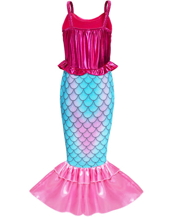 Funna Little Mermaid Costume for Girls Princess Dress Up with Accessories Wig Pink, 7-8 Years