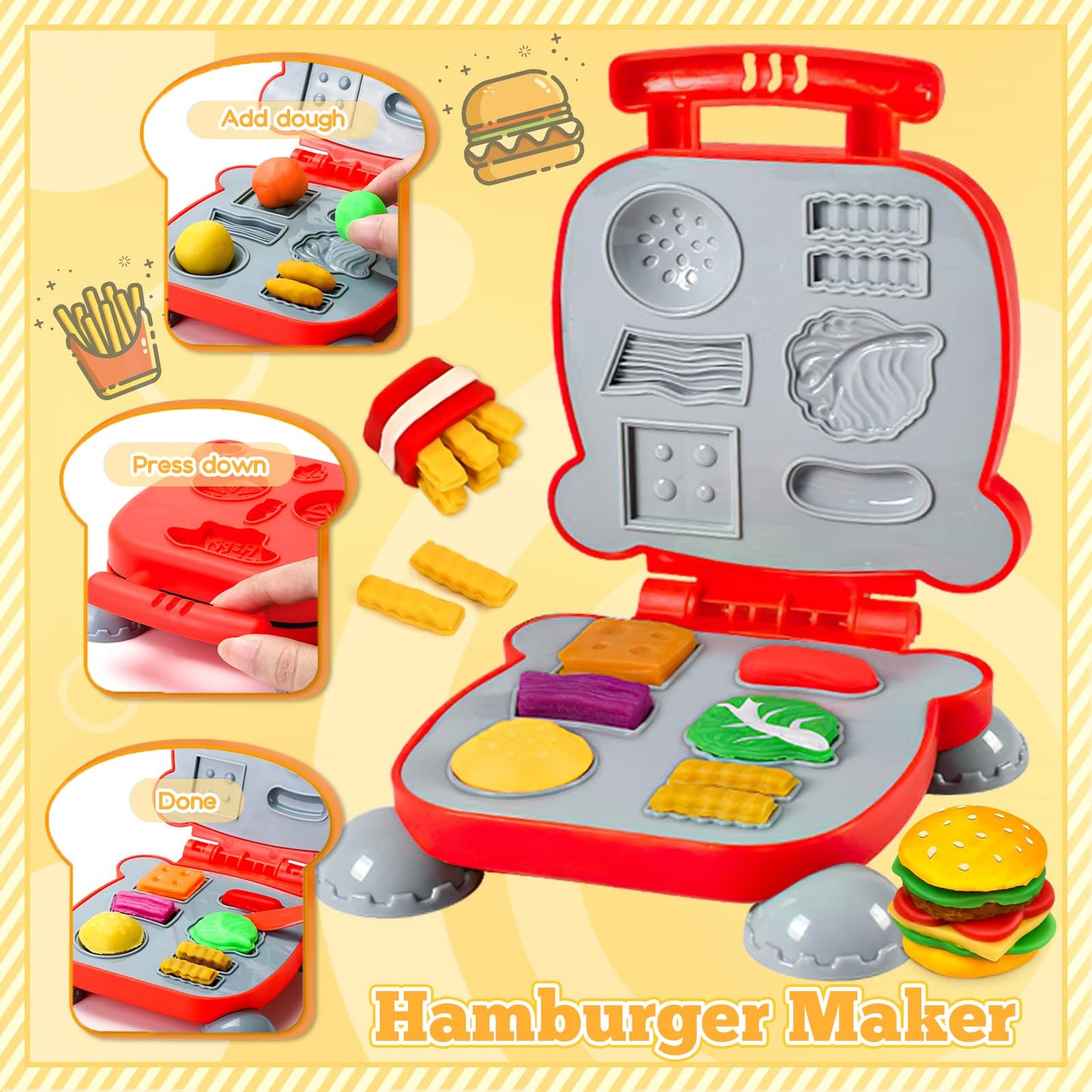 Aprilwolf 59 PCS 3 in 1 Dough Sets for Kids Ages 2-4-8, Art Crafts Dough Tools Kit, Ice Cream Playset Noodle Hamburger Maker Mac