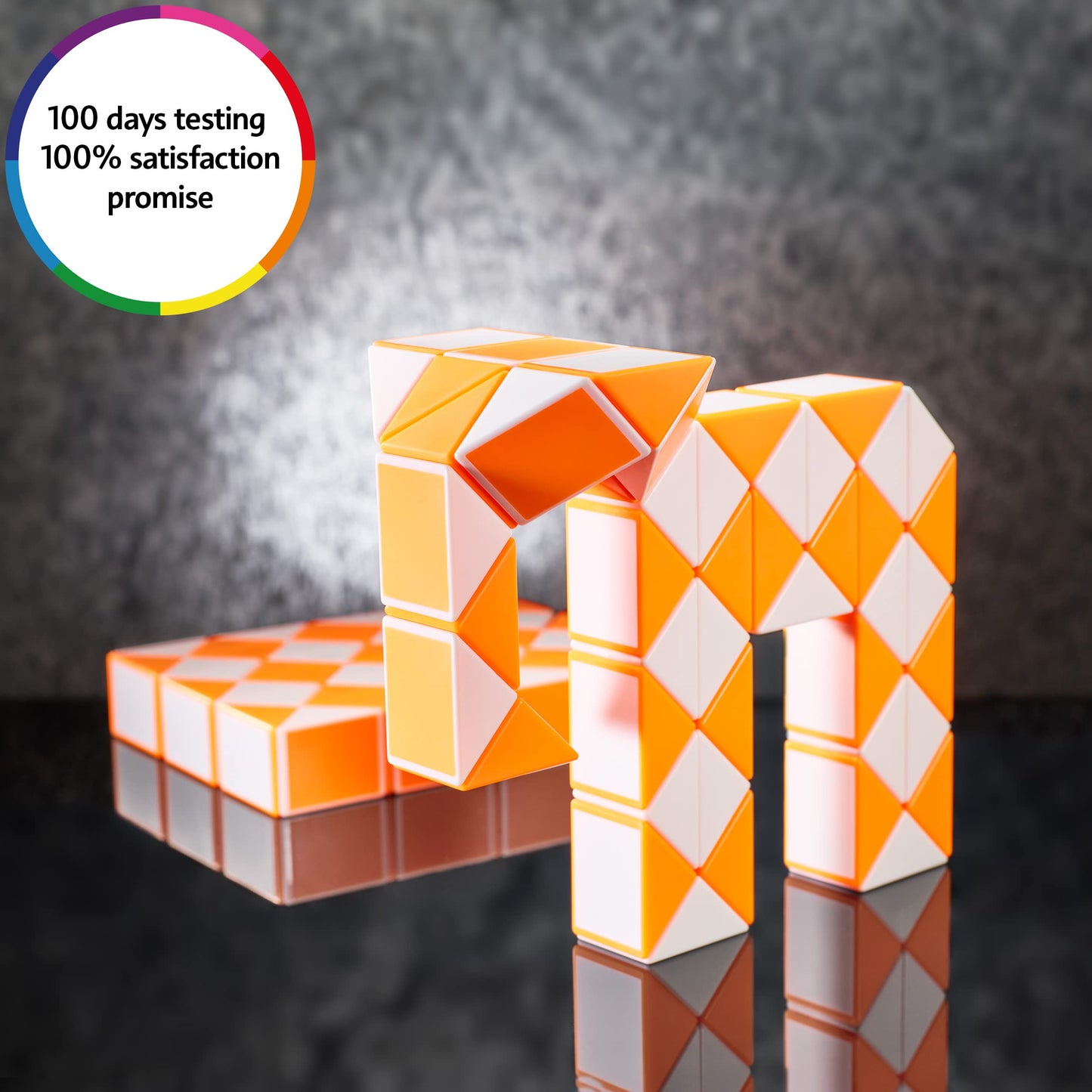 Cubidi® Magic Snake - Fidget Toy For Kids - Perfect Travel Toys For Kids Ages 4-8 - Great Gift For Boys And Girls Birthday, Christmas, Stocking Stuffers - 48 Blocks (Orange)