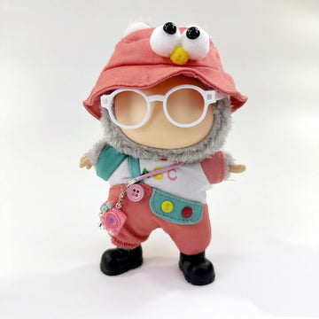 Stylish Adorable 17cm Dolls Clothes 6PCS Doll Outfits Dress-Up with Hat + Top + Pants + Glasses + Shoes + Pendant Accessories (No Dolls) Red