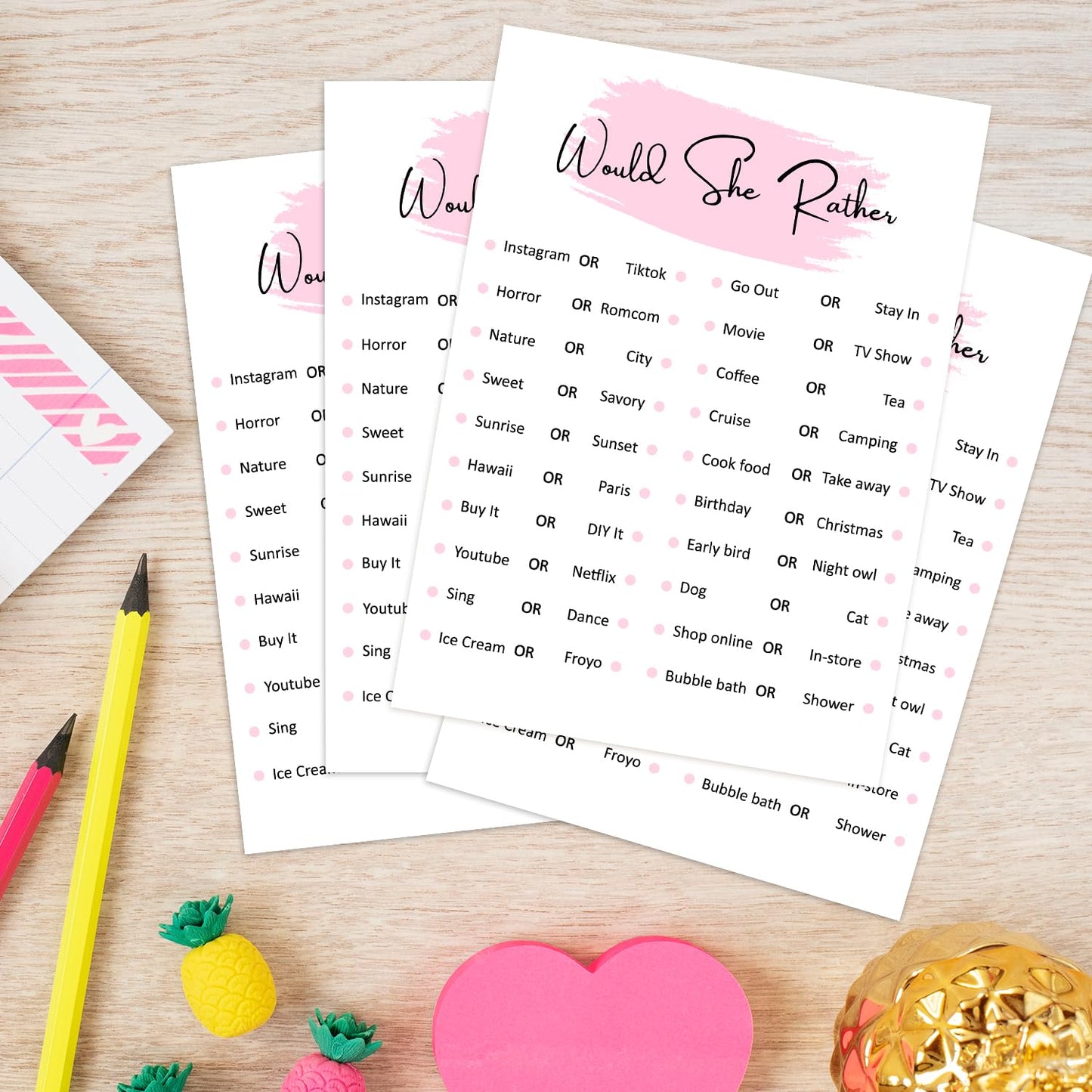 Zedev Would She Rather, Birthday Party Games, Girl Birthday Sleepover Party Favor, Set Of 20 Games Cards, Teen Girls Birthday Su