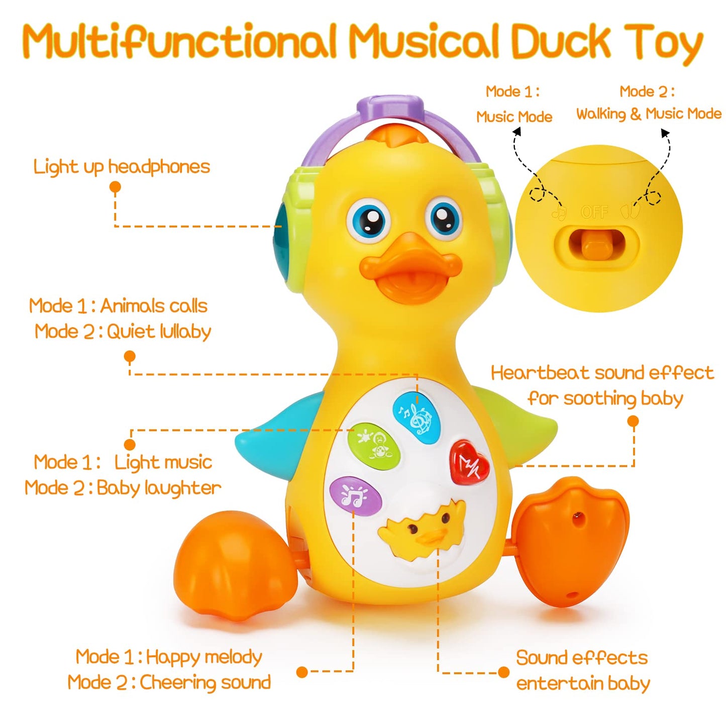 Baby Musical Duck Toy Dancing Crawling Tummy Time, Light Up Infant Toys 0-3-6 6-12 12-18 Months Easter Gifts For 1 2 Year Old Boys Girls Baby Learning Development Toddler Toys Age 1-2