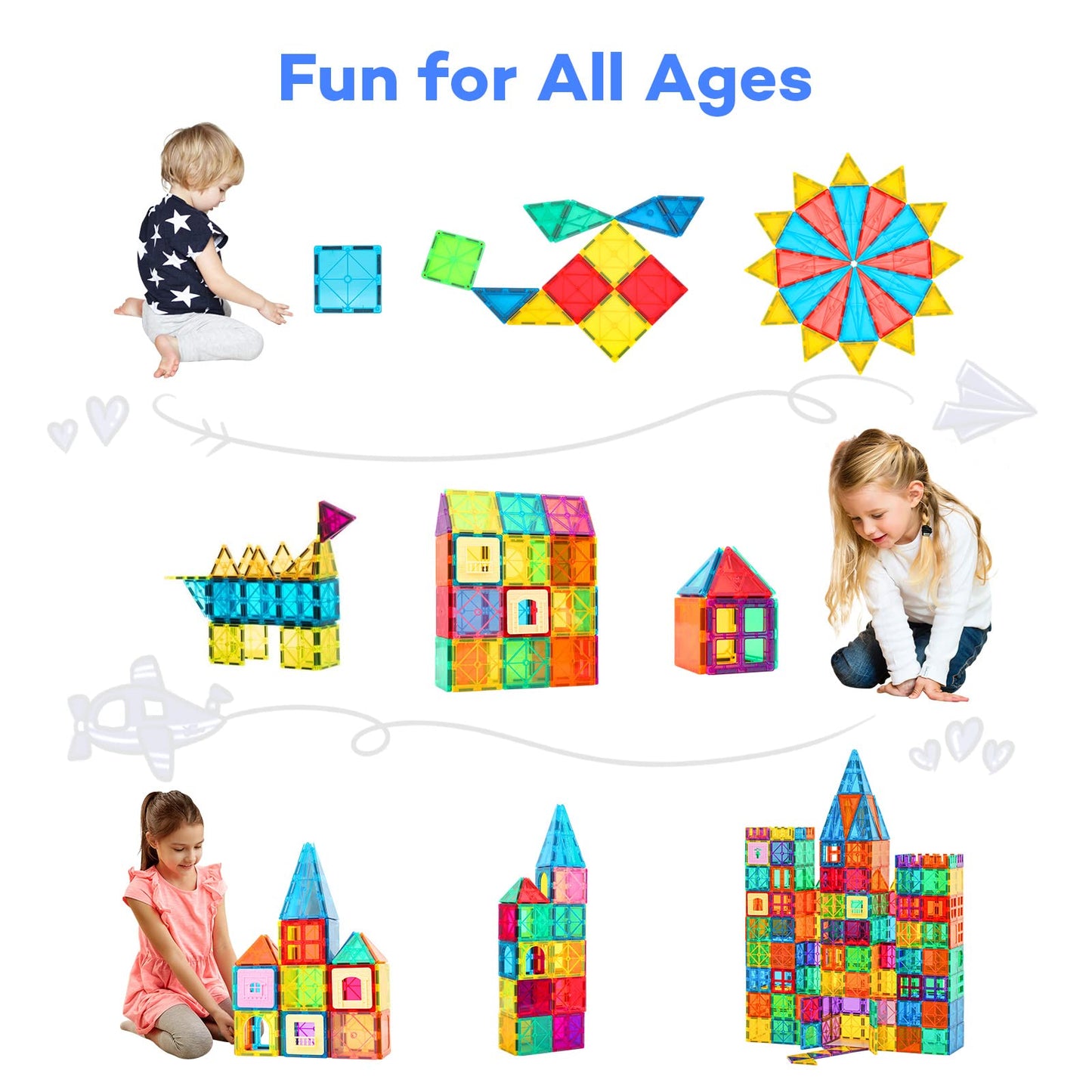 Anbalulu Magnetic Building Tiles,Magnet Building Set,Magnetic Blocks, 3D Stem Stacking Toys, Magnets Toy For Kids Boys Girls