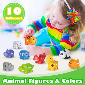Learning Toys For 2 3 4 Year Old, 52 Pcs Abc Animal Alphabet Match Game With Uppercase Lowercase, 10 Different Animal Figures, P