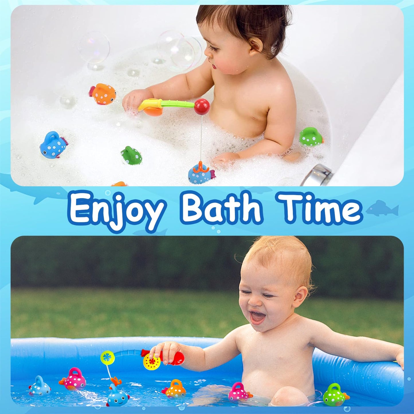 Fajiabao Baby Bath Toys For Kids Ages 1-3 Mold Free Water Toys No Hole Fishing Games Bathtub Toys For Toddler 2-4 Shower Toys Baby Gift For Boys Girls Age 1 2 3 4 5 6(Color Random)