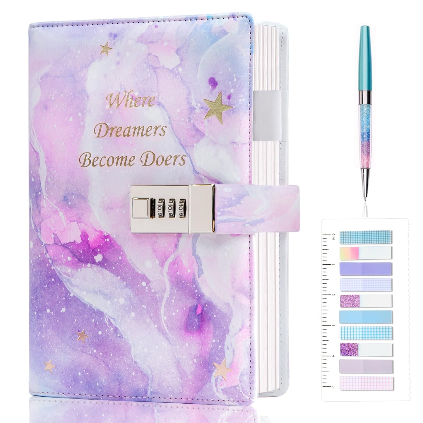 Kutoda Diary With Lock For Girls, 192 Pages College Ruled Journal For Girls Ages 8-12, A5 Secret Lock Journal With Pen And Color