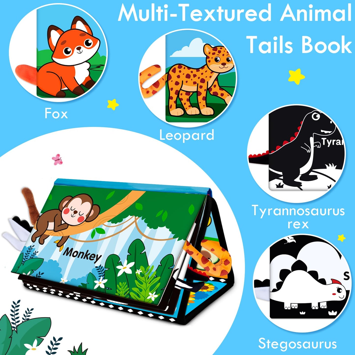 Aboosam Tummy Time Baby Mirror Toys 0-6 6-12 Months - Montessori Infant Toys Brain Development With Crinkle Cloth Book And Teether - High Contrast Newborn Sensory Toys For Babies Boys Girls Gifts