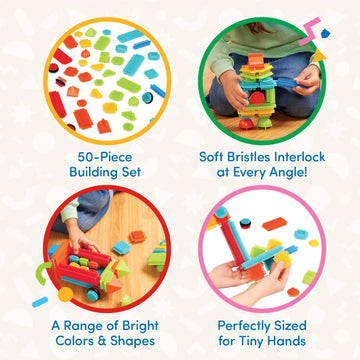 Battat Bristle Blocks 50 pc Interlocking Building Set - STEM Developmental Toys for Kids - Assorted Plastic - Model 3068Z
