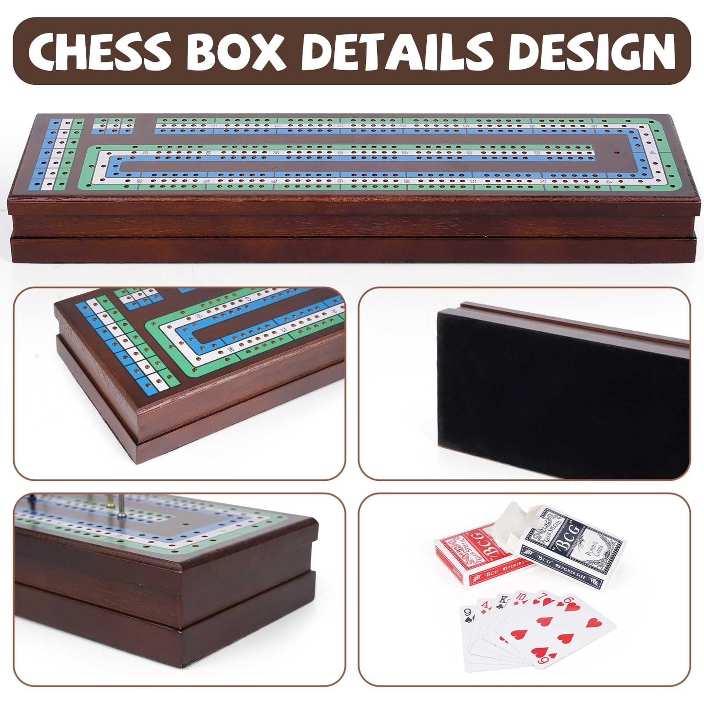 Wooden Cribbage Board Game Set enhanced Wooden Board with Magnetic Lock and Metal Pegs Strategy Card Game Cribbage - Travel Portable Cribbage Game Sets for Family