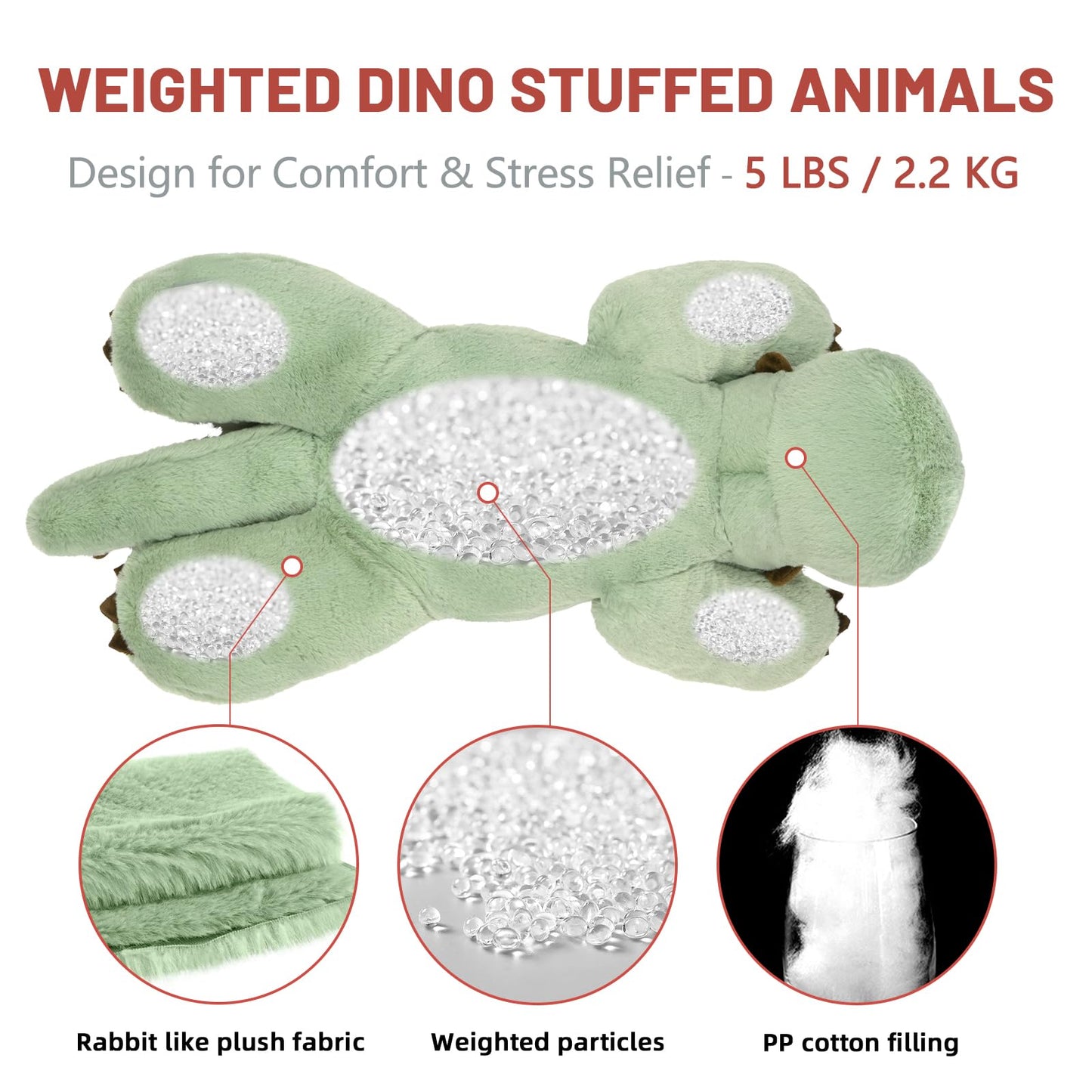 Niuniu Daddy Large 5lb Weighted Plush Dinosaur Toy - Fluffy Fur Stuffed Animal, Perfect for Valentine's and Birthday Gifts, Set-dino