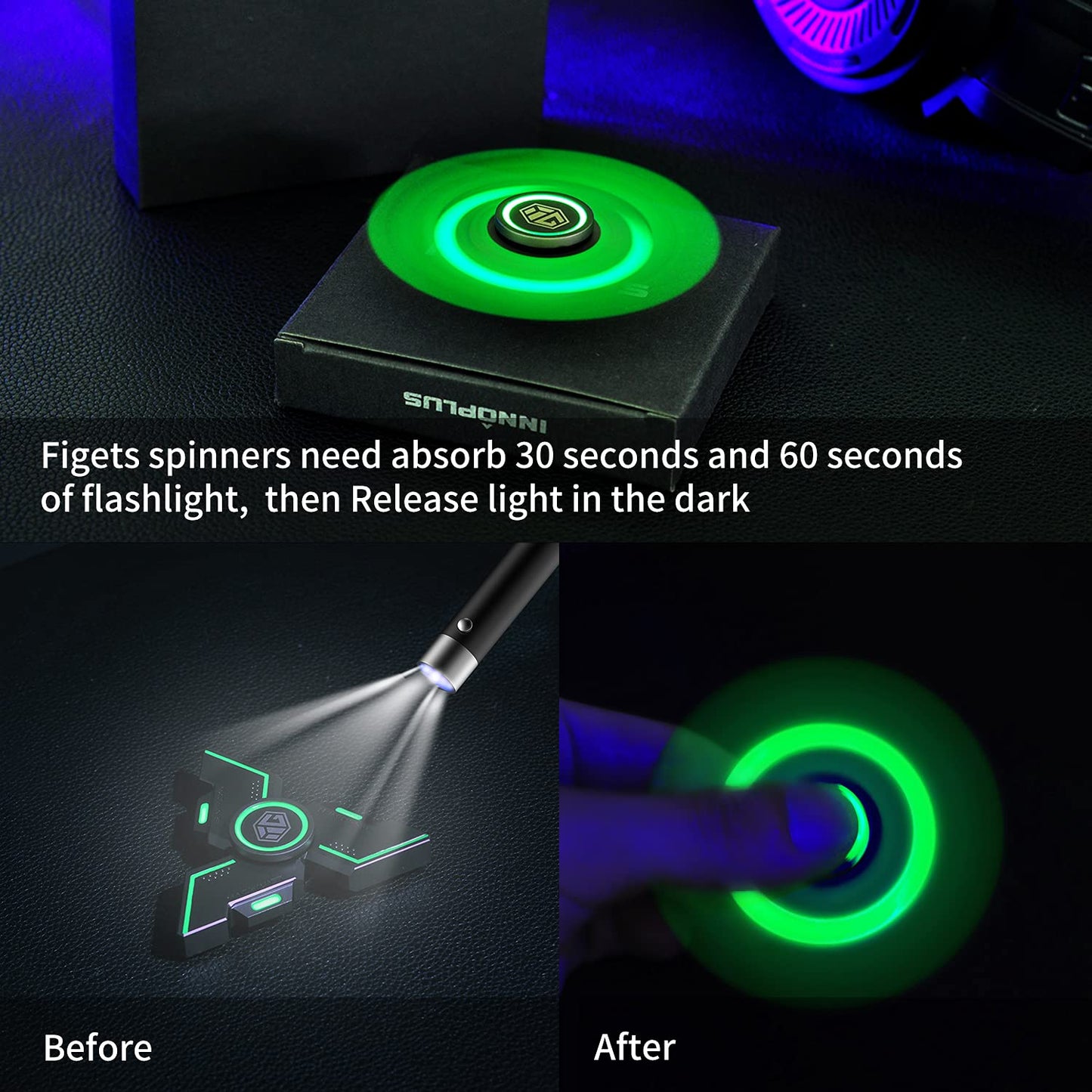 Fidget Spinners, Innplus Fidget Spinners For Kids, Fidget Toys, Fidgets For Kids,Metal Fidget Spinner With Luminous Light Stress