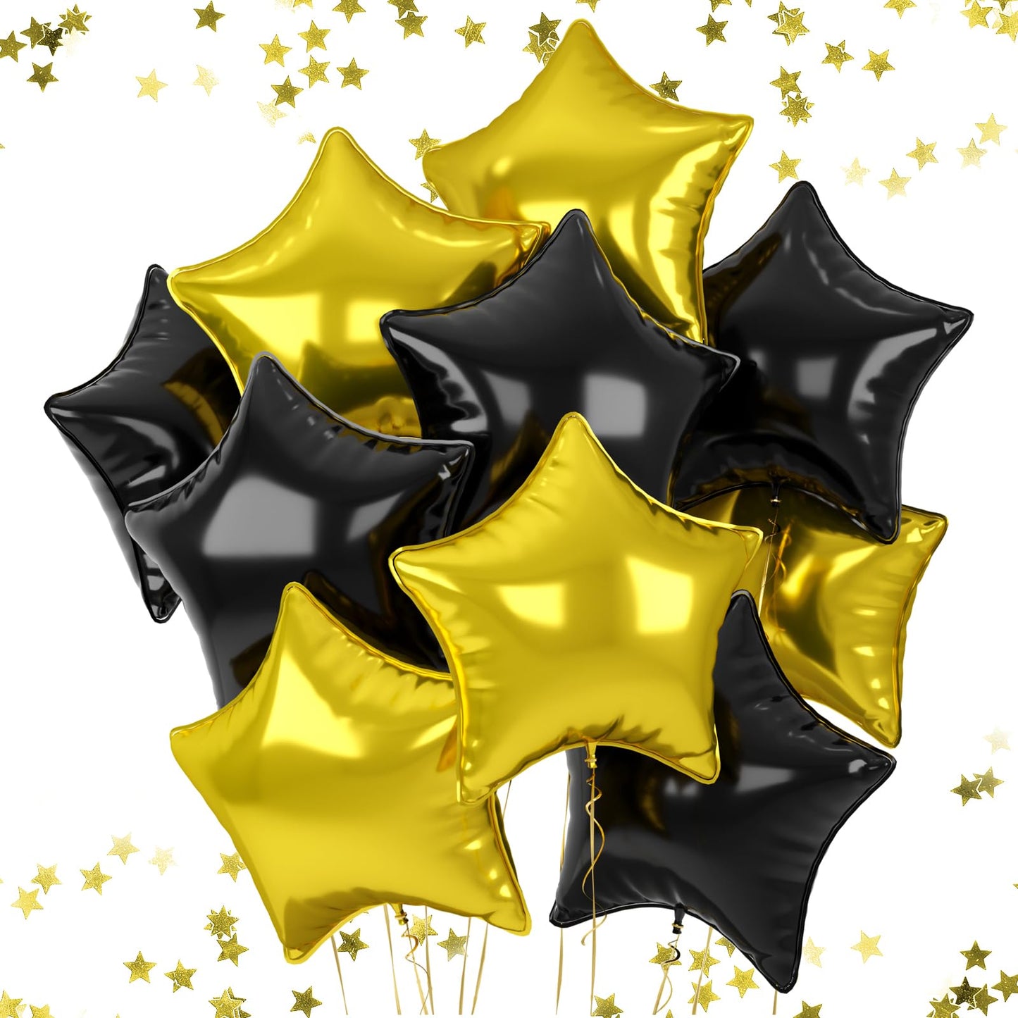 18 Inch Black Star Balloons, 10 Pcs Black Gold Star Shape Foil Balloon Helium Balloons, Big Mylar Star Balloons For Wedding, Bab