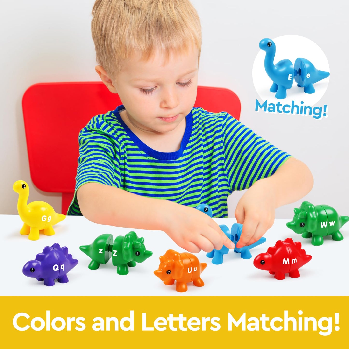Gkdoms Abc Letters Matching Dinosaur Toys, Double-Sided Alphabet Learning Toy X-Mas New Year Gifts For Kids : Uppercase Lowercase Letters Sorting And Matching Game, Party Favors