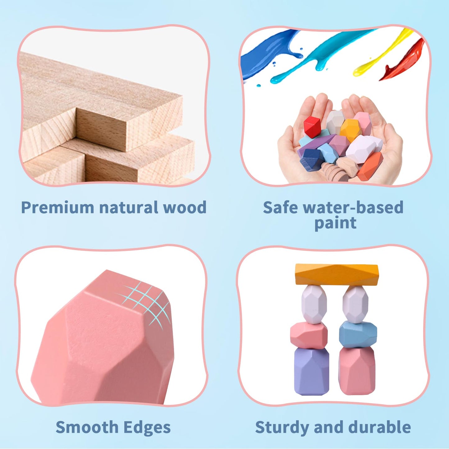 48 Pcs Wooden Stacking Rocks Building Blocks, Sensory Toddler Learning Montessori Toys For 3 Year Old, Preschool Classroom Must
