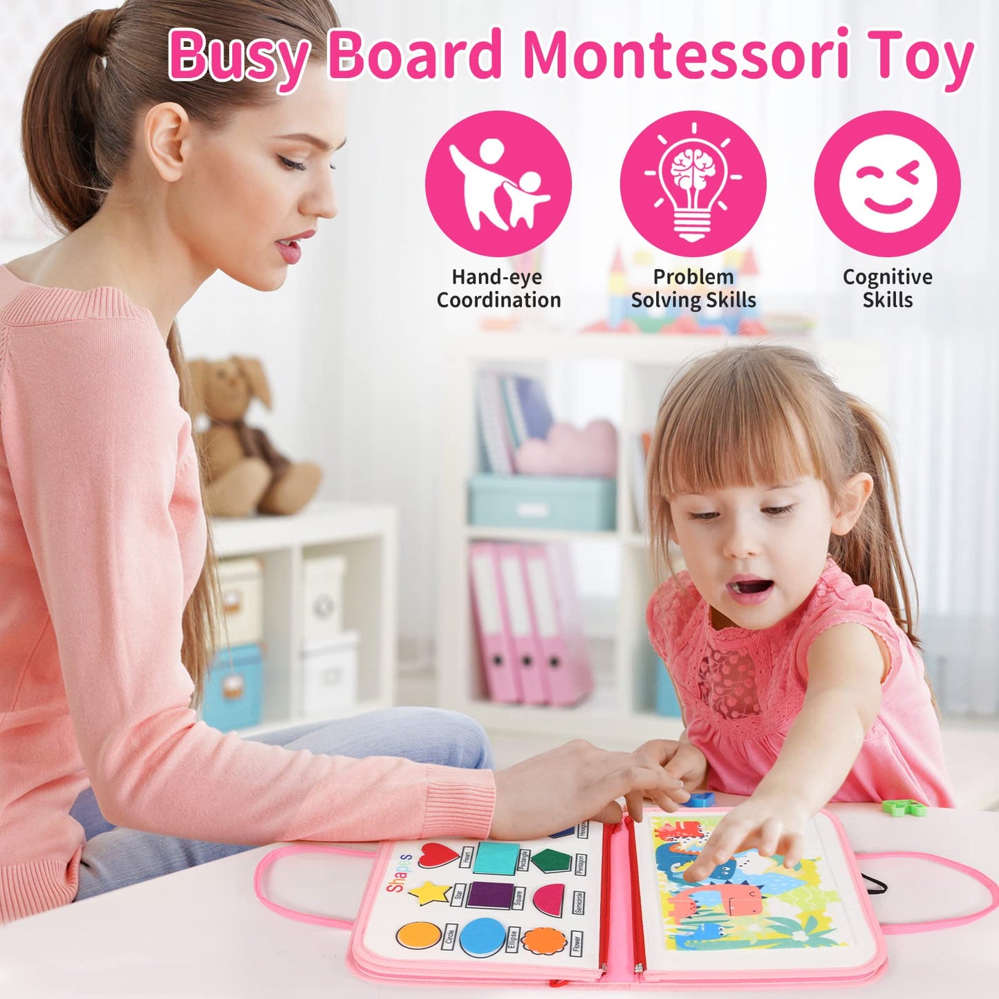Tunjilool Busy Board Montessori Toys For Toddler Sensory Toys Quiet Book, 8 In 1 Sensory Activity Board For Montessori & Educati