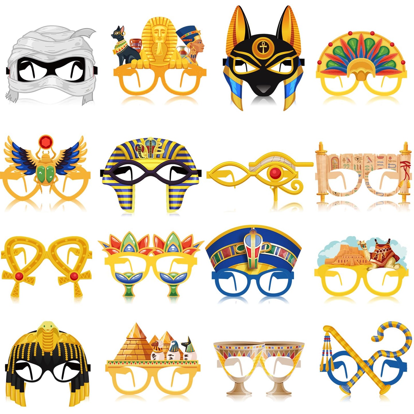 Pajean 32 Pcs Ancient Egyptian Decor Egypt Theme Eyeglasses Paper Glasses Frame Ancient Egypt Photo Booth Props Decorations Part