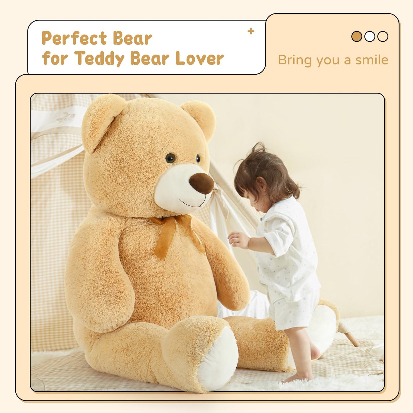 Tezituor Giant Teddy Bear Stuffed Animal 51In, Big Stuffed Bear Plush For Baby Shower, Huggable Large Teddy Bear Gift For Kids, Girlfriend On Birthday, Valentine, Christmas(Tan)