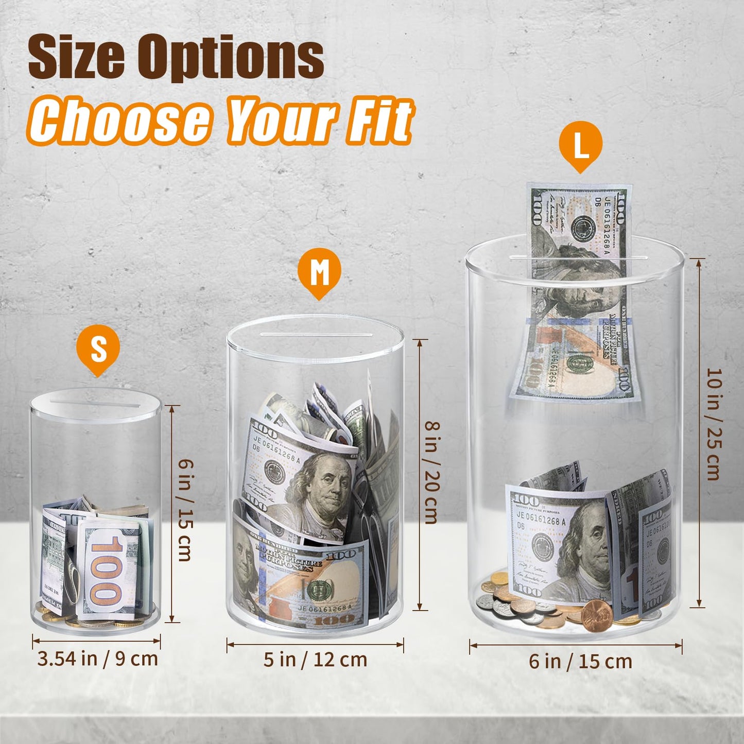 Hicocool Clear Piggy Bank, Acrylic Piggy Bank For Adults Must Break To Open, Unopenable Money Saving Box For Boys Girls Birthday Gift (8' H X 5' D)