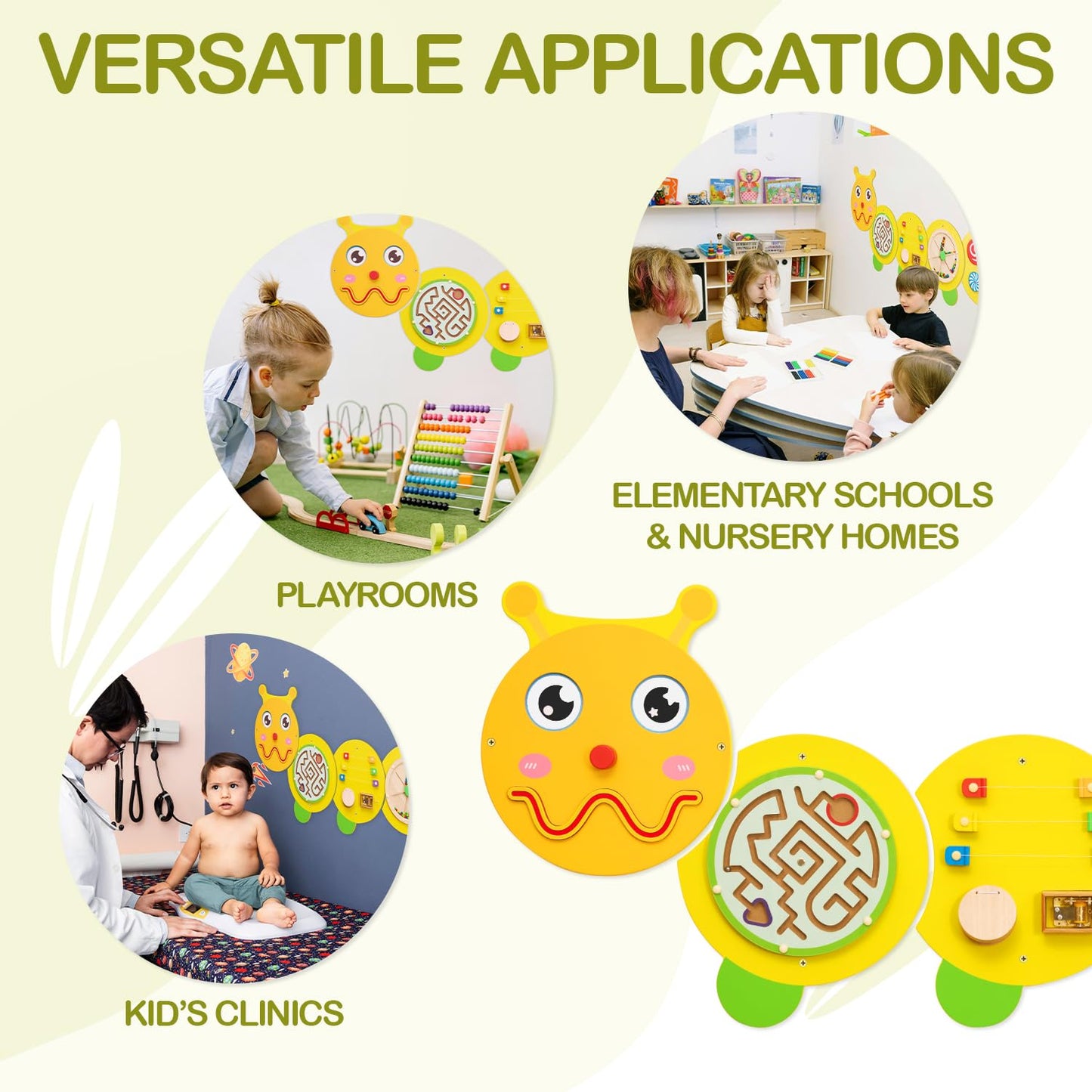 Monlurd Caterpillar Montessori Busy Board,Sensory Board,Educational Toys,Activity Cube,Wall Toys,Daycare Furniture,Playroom Furn