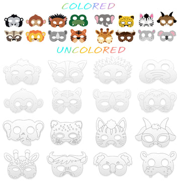 Lenwen 16 Set Animal Coloring Masks with 24 Pcs Watercolor Pen DIY Safari Animal Mask Blank Jungle Animal Unpainted Mask for Kid