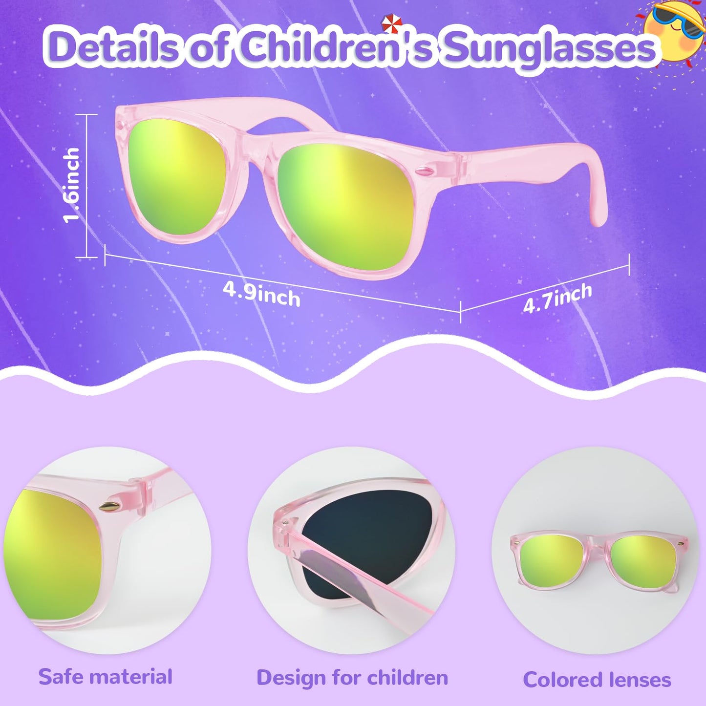 Rugort Kids Sunglasses Bulk Party Favors - 12 Packs Girls Sunglasses For Kids Age 3-8 With Uv 400 Protection, Neon Sunglasses Fo