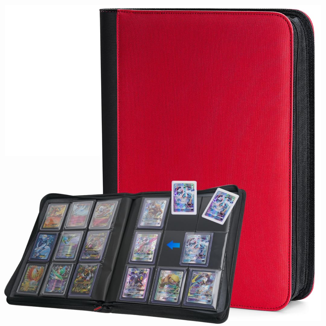 Preza Toploader Binder - Holds 216 Top Loaders - 9 Pocket Trading Card Storage- Trading Card Binder For Storage (Red)