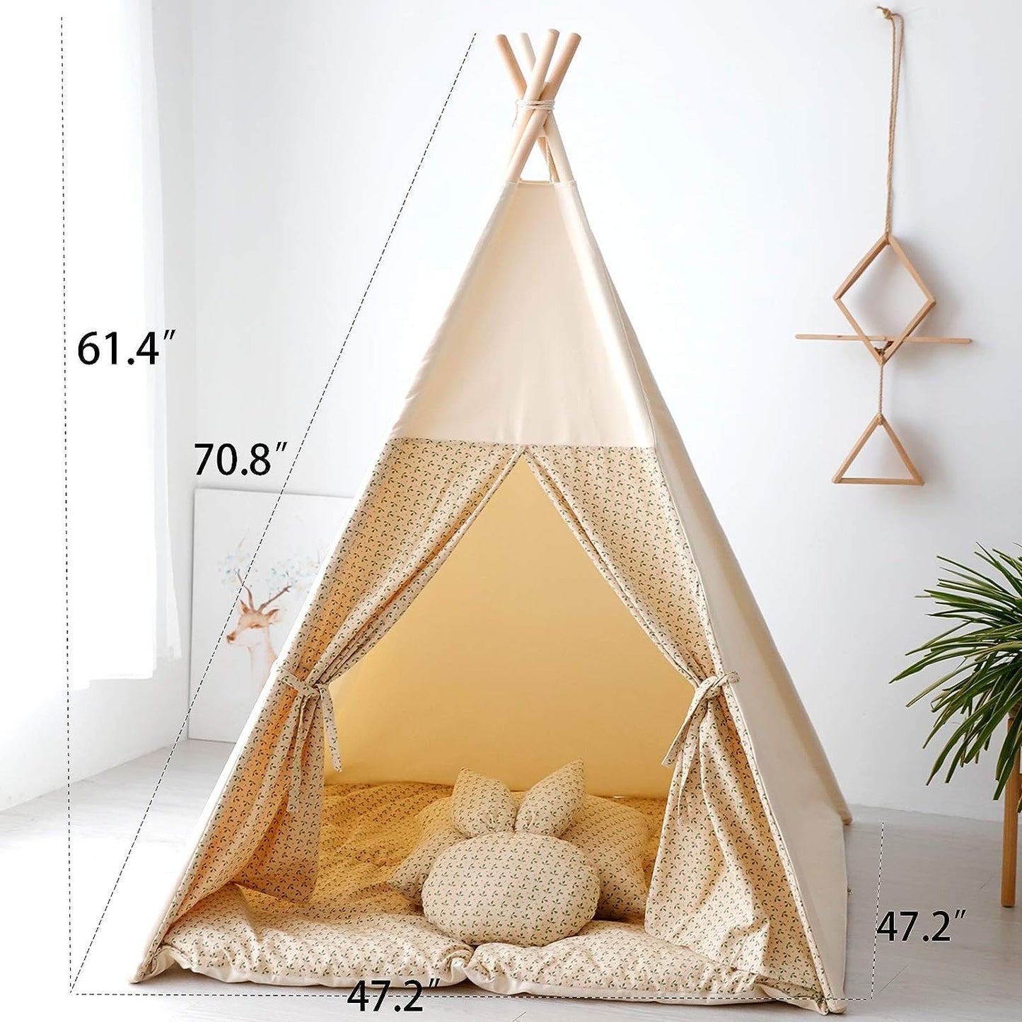 Treebud Teepee Tent For Kids With Mat,Foldable Play Tents For Girl And Boy With Carrybag,Canvas Tipi Playhouse For Children Indo