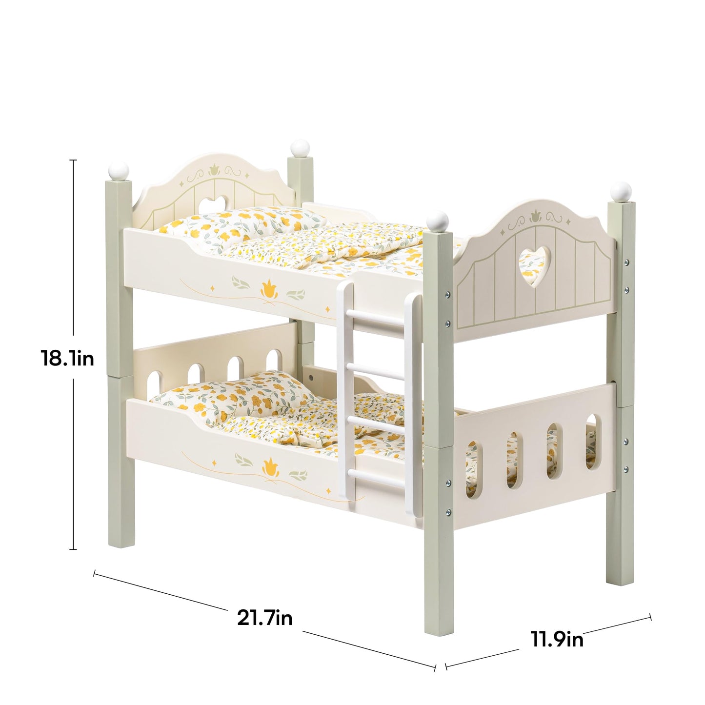 ROBOTIME Baby Doll Bunk Bed, Wooden Doll Crib for 18 Inch Dolls, American Girl Doll Furniture Toy with Bedding (Green, 2 Pcs Bed