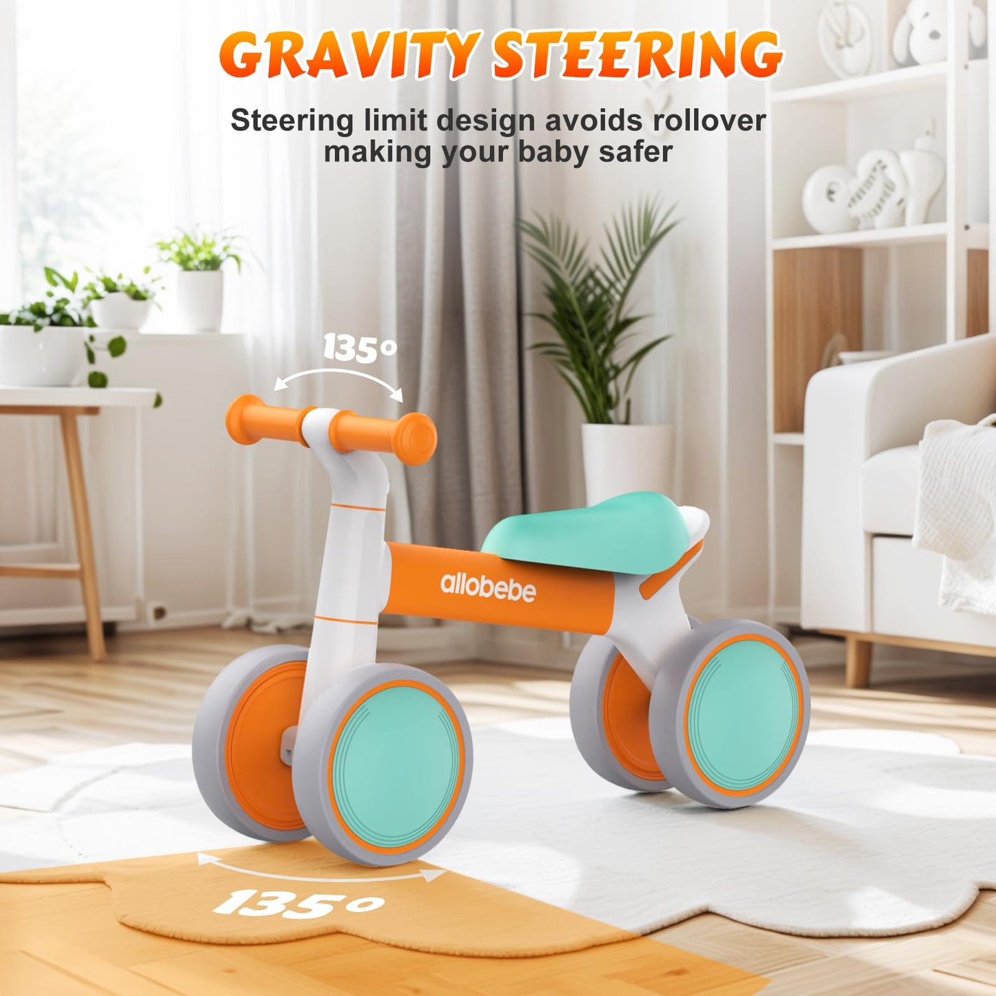 Allobebe Baby Balance Bike, Toddler Bike For 12-36 Months Boys Girls, 4 Silence Wheels & Soft Seat, Ride On Toys For Toddlers 1-3, 1 Year Old Boy Birthday Gift