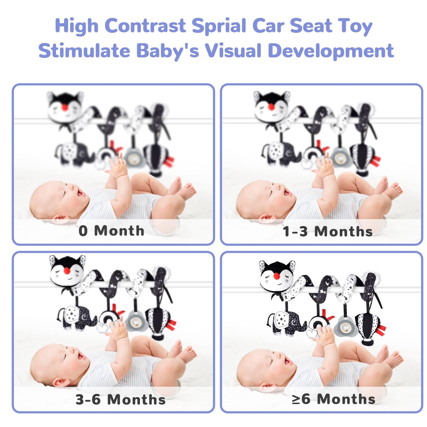Xixiland Musical Car Seat Toys Black And White Baby Toys, Infant Toys 0-6 Months Stroller Toys Newborn Toys, High Contrast Baby Toys For Newborn, Gift For 0 3 6 9 12 Months Girls Boys Babies