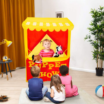 Alvantor Lemonade Stand Puppet Show Theater Pretend Playhouse Play Tent Kids On Stage Doorway Table Top Sets For Toddlers Curtain Fordable Rods Children Dramatic Furniture, 28'X20'X41'H, Yellow,8032