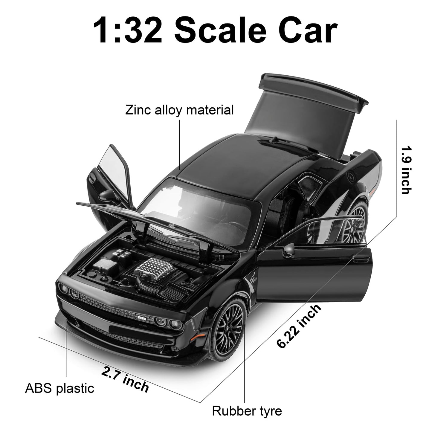 Hellcat Toy Model Car for Kids 1: 32 Scale Dodge Challenger Die cast Metel Toy Cars for Pull Back Model Car Hellcat with Sound a