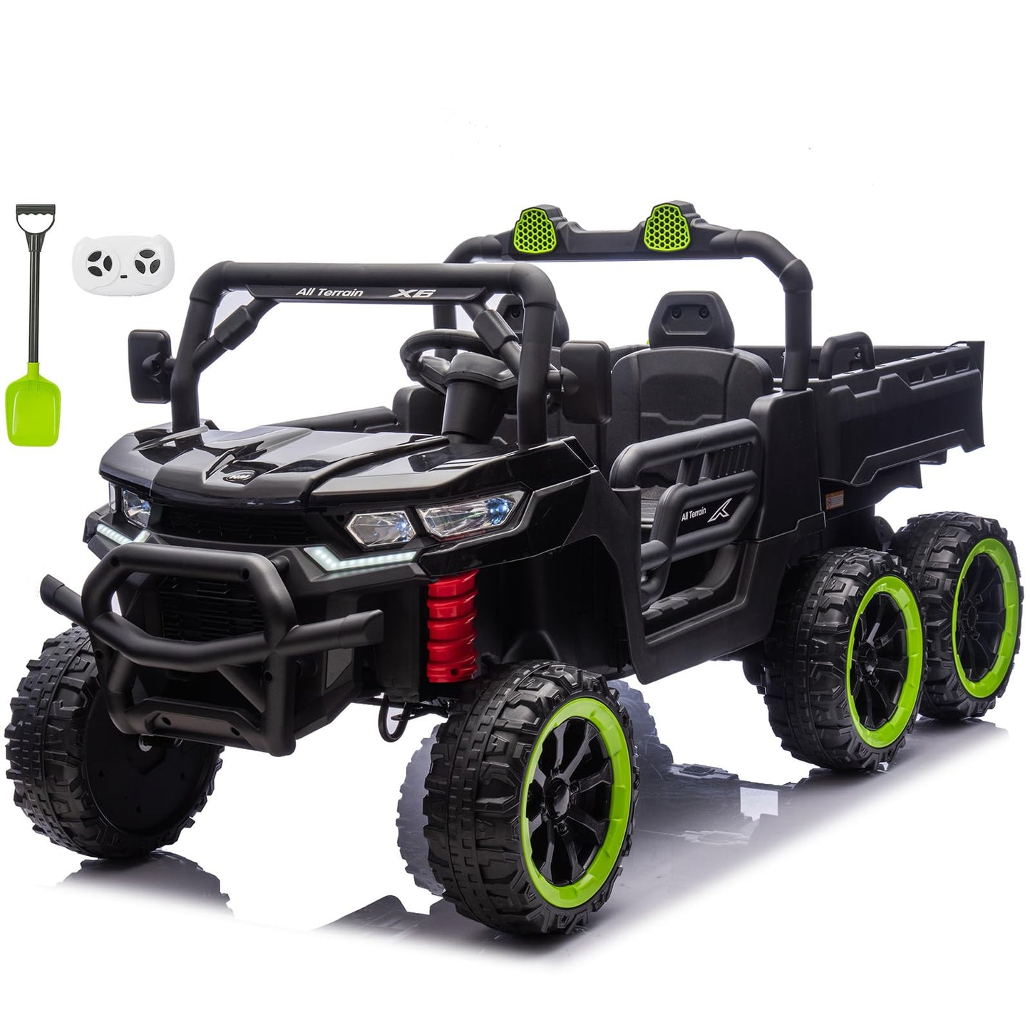 Beblinglet Kids 2 Seater Ride on Dump Truck, 24V Ride on Car w/Remote Control, Electric Dump Bed, Shovel, Suspensions, Music, Wi