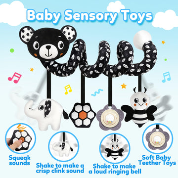 Baby Carseat Toy Black & White Rattle Spiral Hanging Activity Stroller Toy For Newborns Boys And Girls, Easter Basket Stuffers -