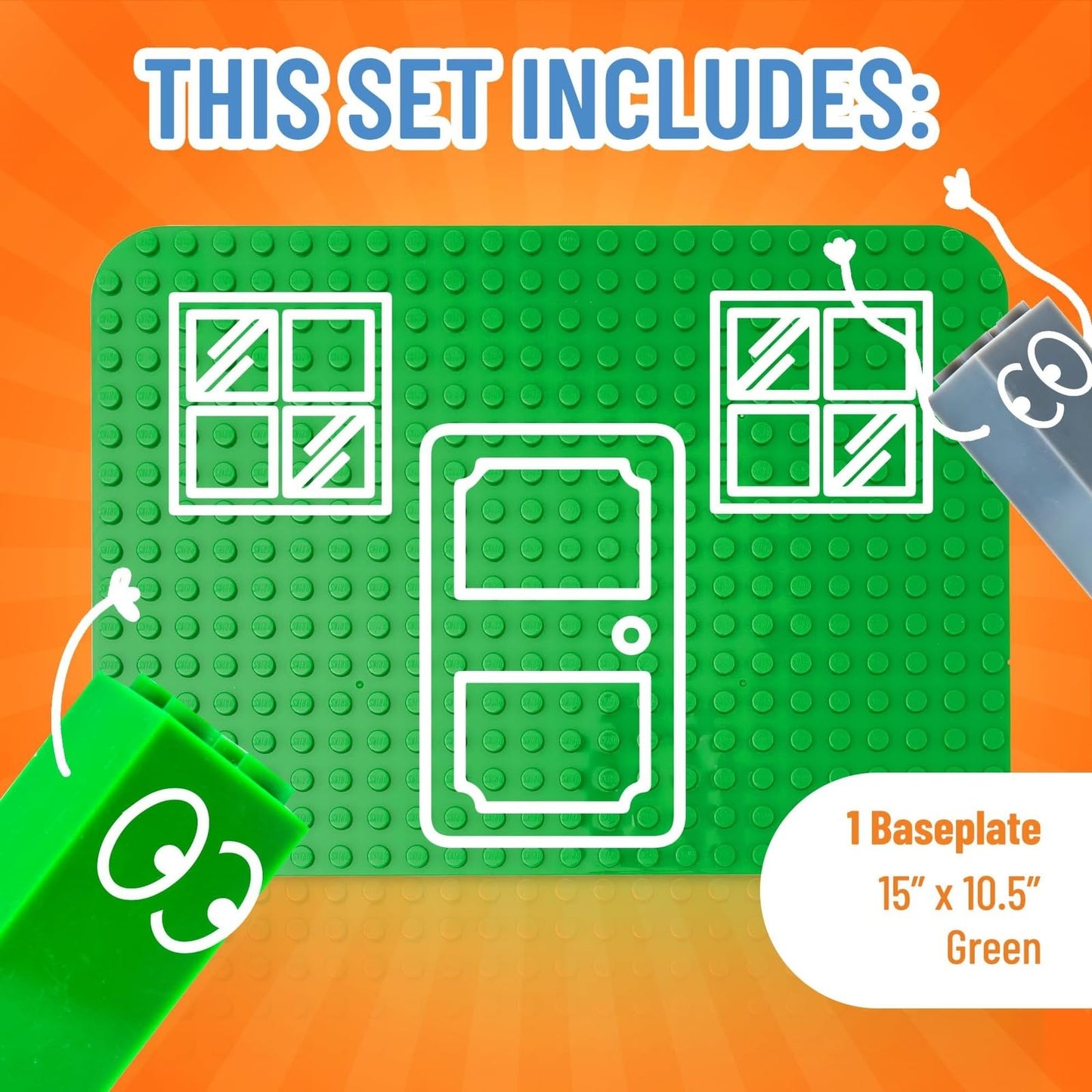 Strictly Briks Toy Building Block - Classic Big Briks Baseplate 15' X 10.5' Large Building Brick Baseplate For Ages 36 Months To 1188 Months, Single Green Flat Bottom Base Plate, 1 Pc