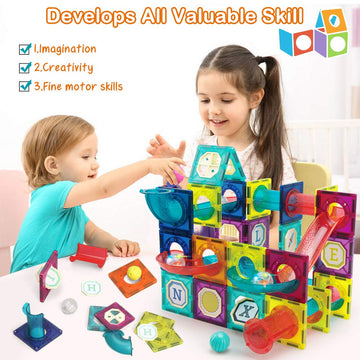 Magnetic Tiles,125 Piece Pipe Magnetic Blocks for Toddlers, 3D Clear Magnets Toys, STEM Toy Children Magnetic Tiles Building Set