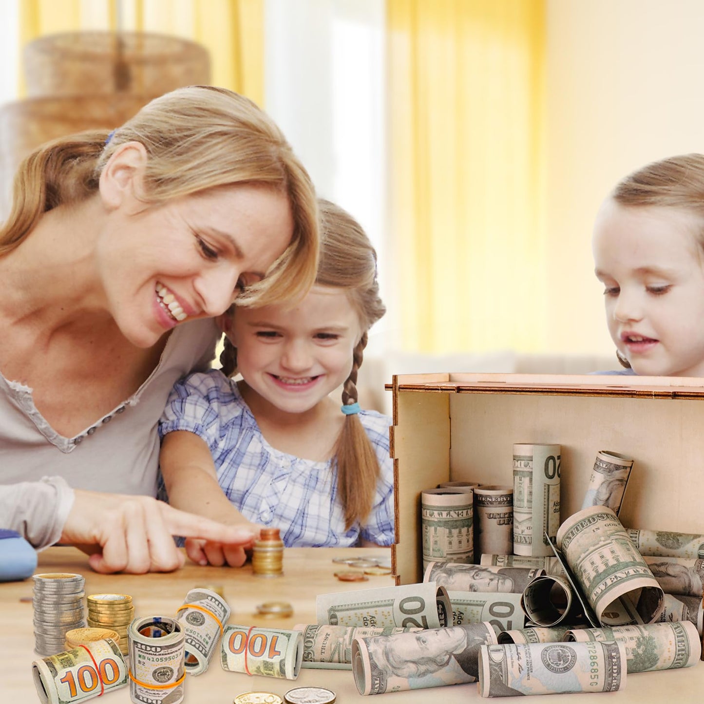 Homgaty Wooden Money Box Money Bank, Countdown Money Saving Box With 3000 Dollars Target, Money Box With Money Target And Numbers To Check For Boys Girls (3000 Usd)